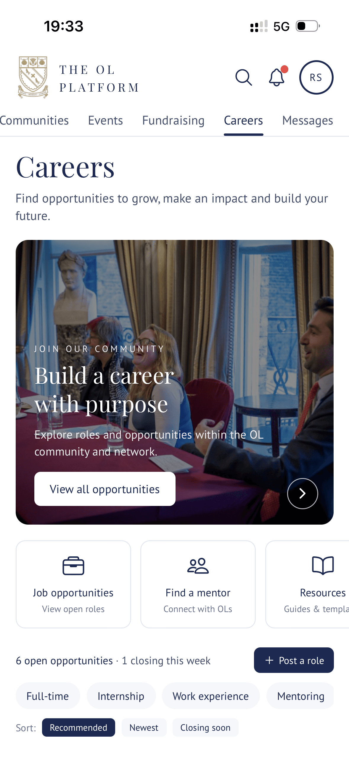 Old Lancing mobile careers page with opportunity categories and filters