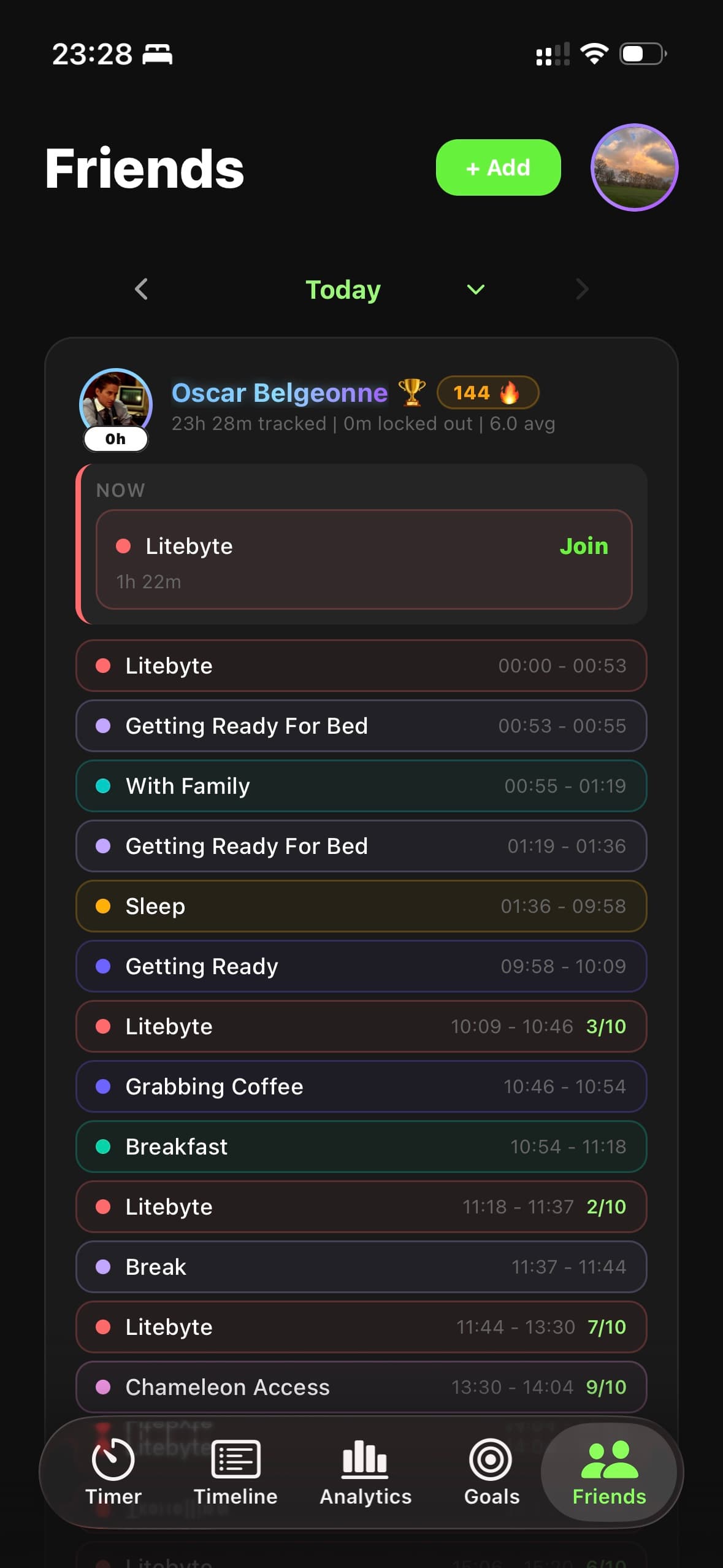 Locked In friends activity feed