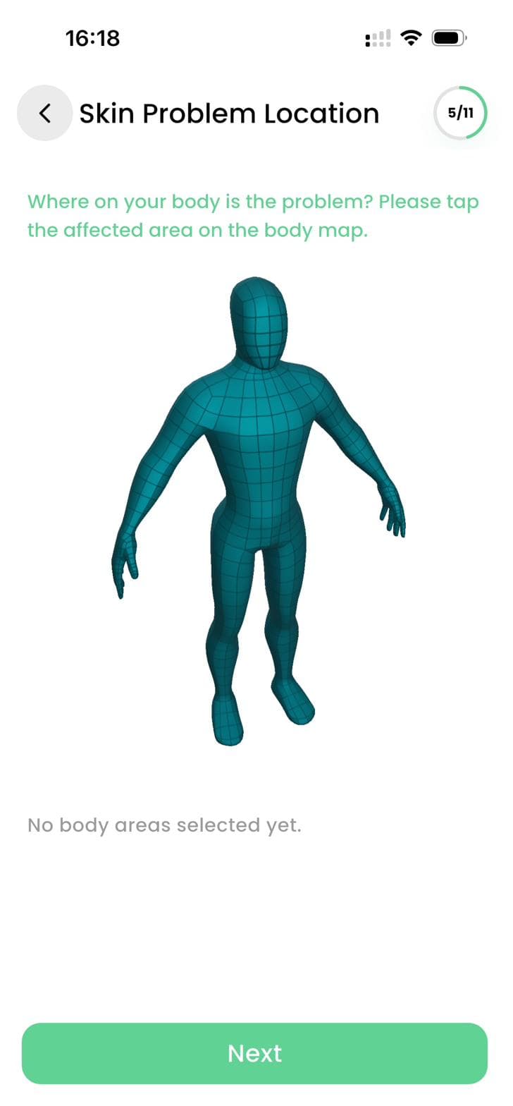 Bantham RADAR interactive body-location selection screen